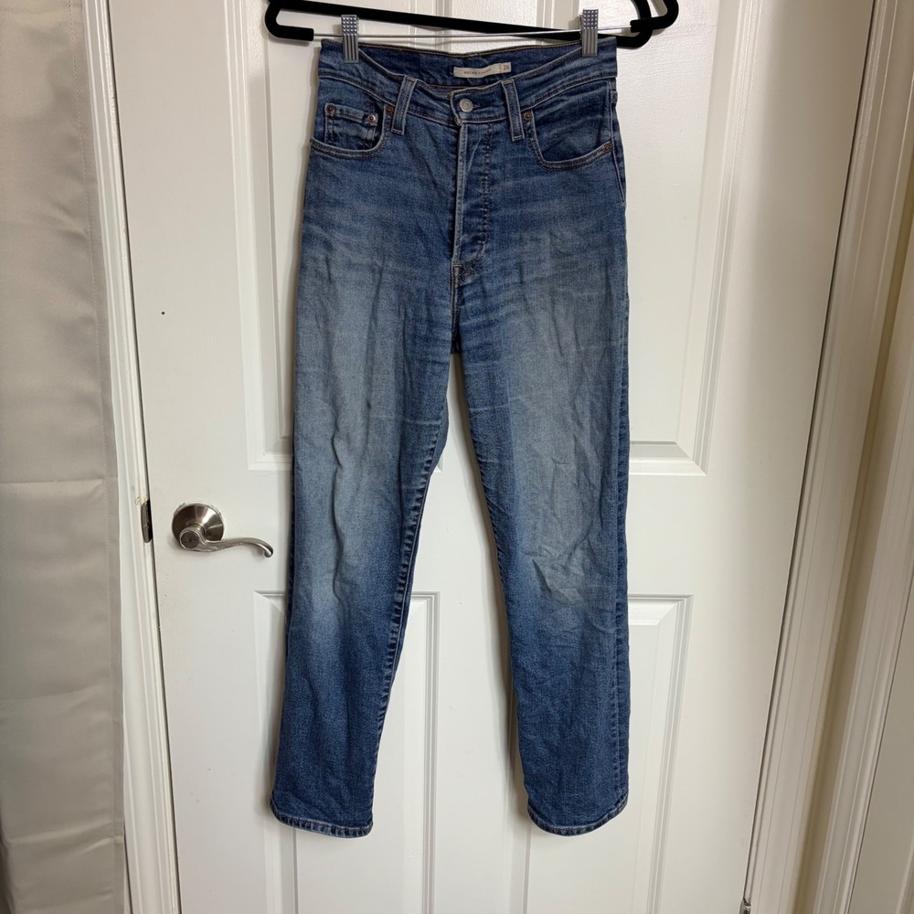 Levis Ribcage Straight Leg Jeans Medium Wash High Rise Button Fly Denim Size 26